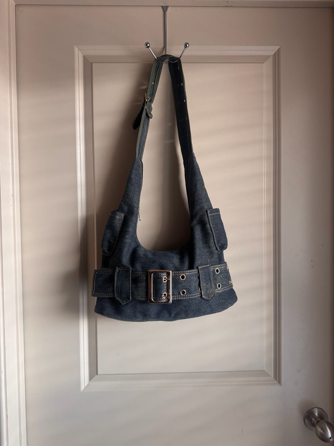 Vintage Y2K Denim Shoulder Bag Buckle Pocket Jean Underarm Handbag 4