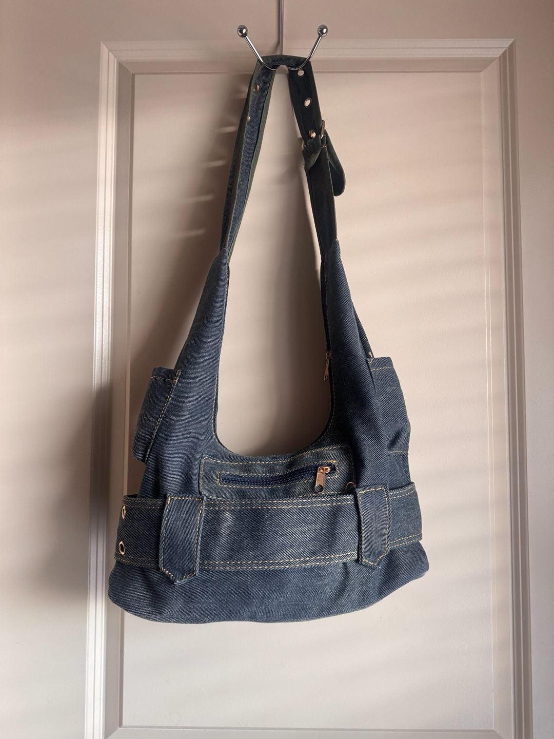 Vintage Y2K Denim Shoulder Bag Buckle Pocket Jean Underarm Handbag 6