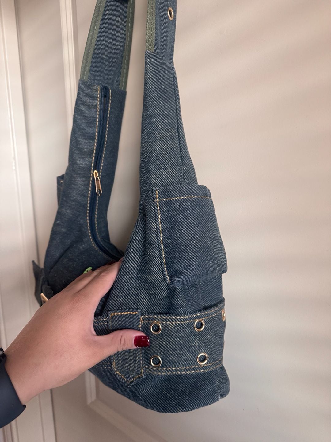 Vintage Y2K Denim Shoulder Bag Buckle Pocket Jean Underarm Handbag 7