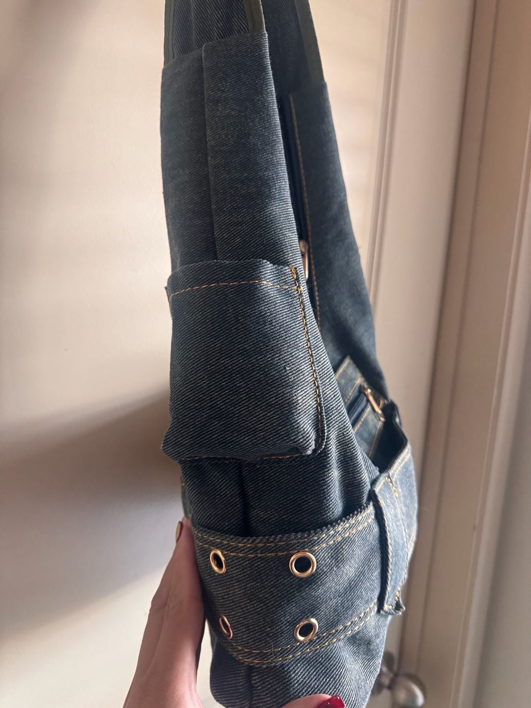 Vintage Y2K Denim Shoulder Bag Buckle Pocket Jean Underarm Handbag 9