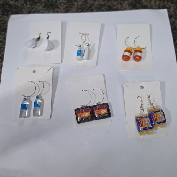 Handmade Novelty Miniature Food And Drink Earrings Lot