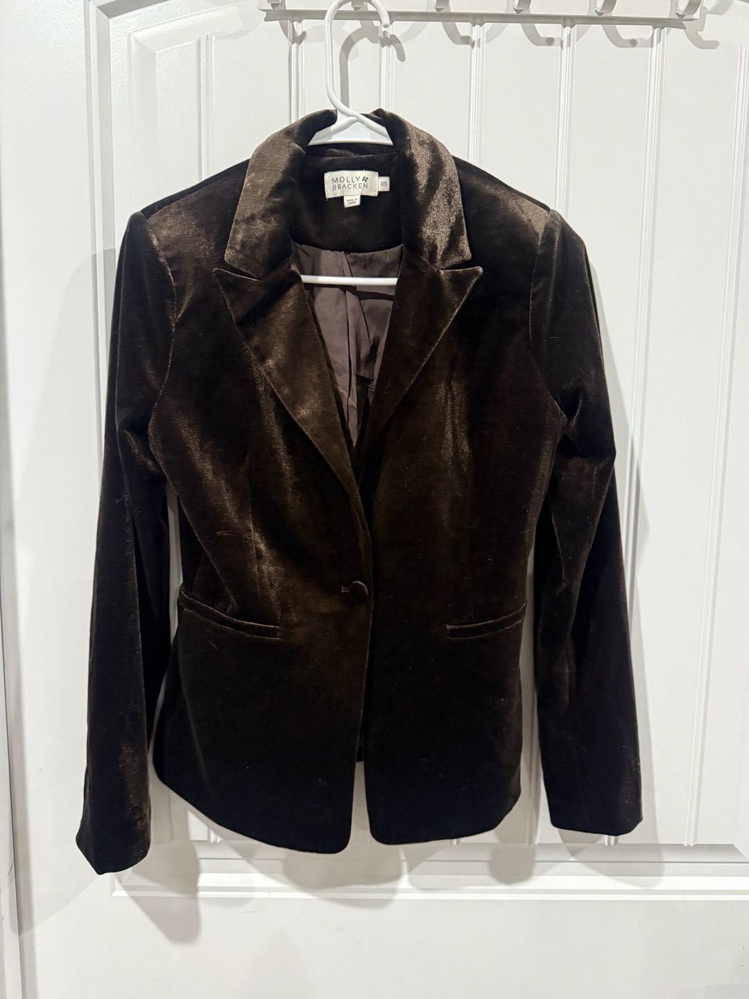 Molly Bracken Chocolate Brown Velvet Blazer XS Single Button Academia Collegiate 3