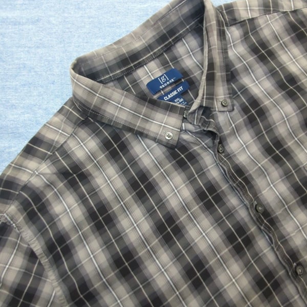 George Classic Fit Plaid Button Down Shirt Size 3XL Gray Short Sleeve  #119