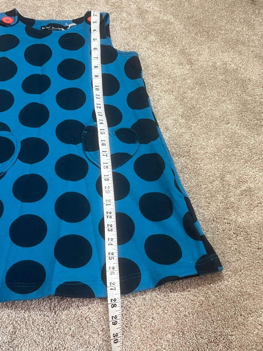 Mini Boden Pinafore Dress Size 7-8Y Blue/Navy Polka Dot Heart Pockets 9