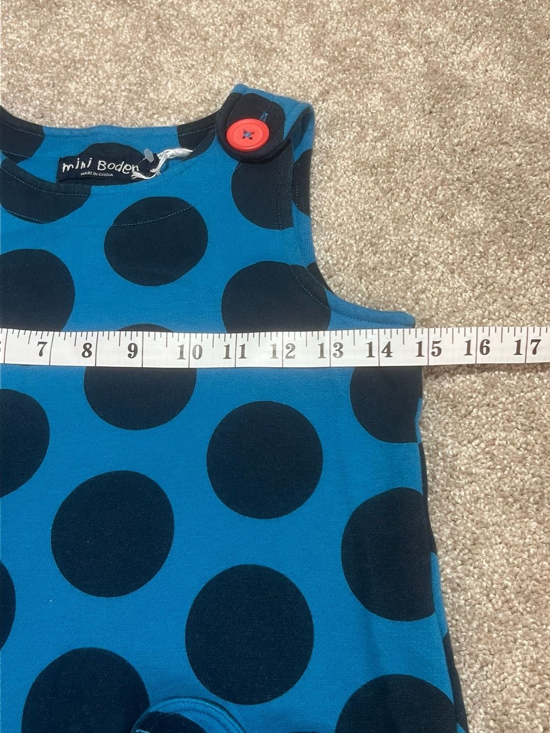 Mini Boden Pinafore Dress Size 7-8Y Blue/Navy Polka Dot Heart Pockets 10