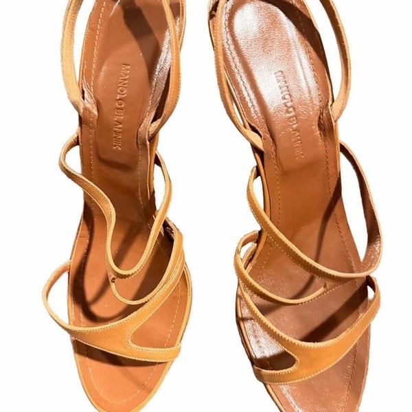 Manolo Blahnik Strappy Heels Tan Leather Sandals