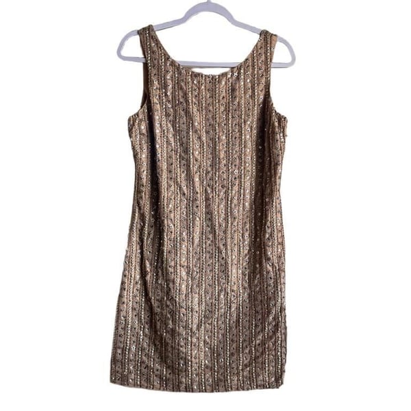 Beaded Dress Size 8 Gold Silk Sequin Cocktail Mini