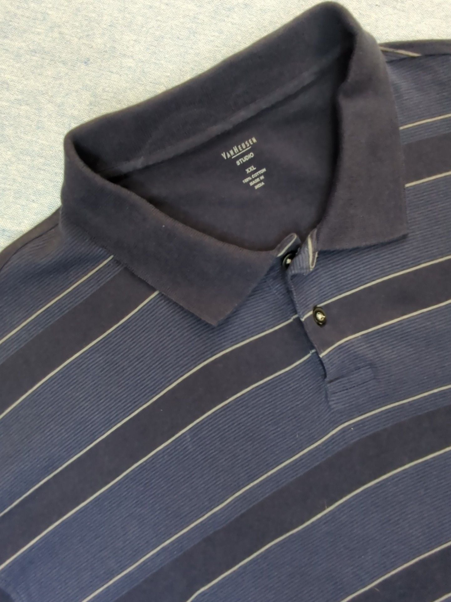 Van Heusen Studio Polo Shirt Size XXL Blue Striped Short Sleeve. #120 1