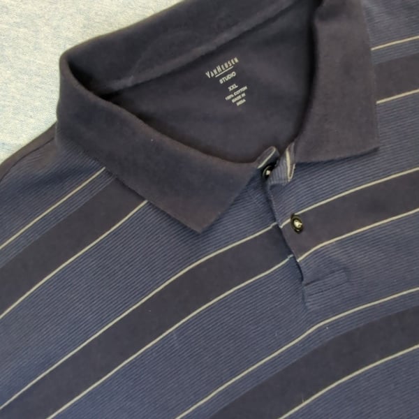 Van Heusen Studio Polo Shirt Size XXL Blue Striped Short Sleeve. #120
