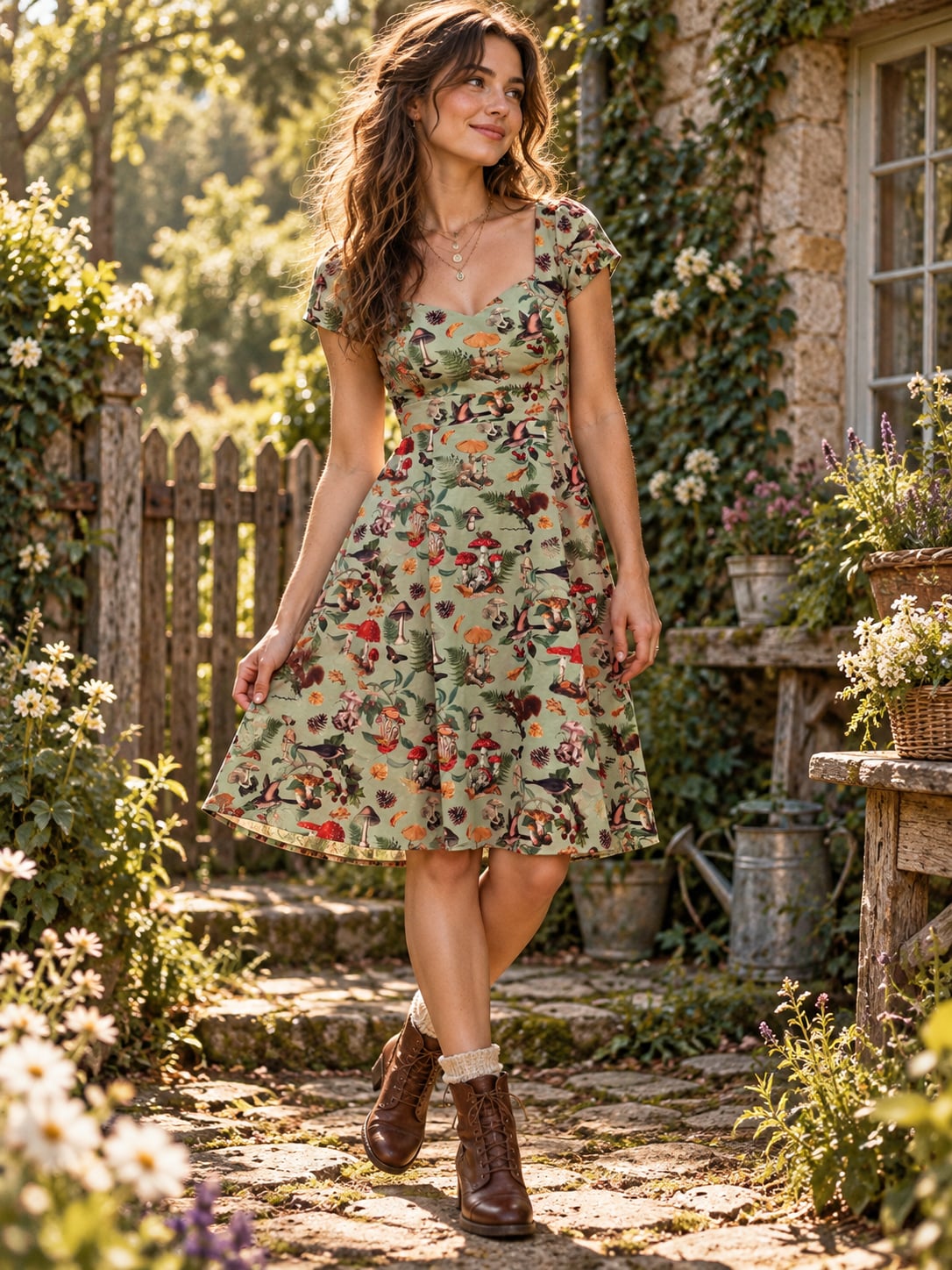 Dolly and Dotty Mushroom Woodland Print Swing Dress USA Size 8 whimsigoth, boho 2