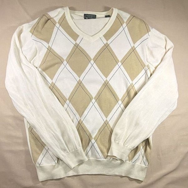 Lyle & Scott Scotland Argyle V-Neck Sweater Size L Combed Cotton