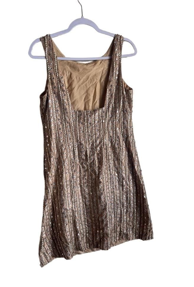 Beaded Dress Size 8 Gold Silk Sequin Cocktail Mini 3