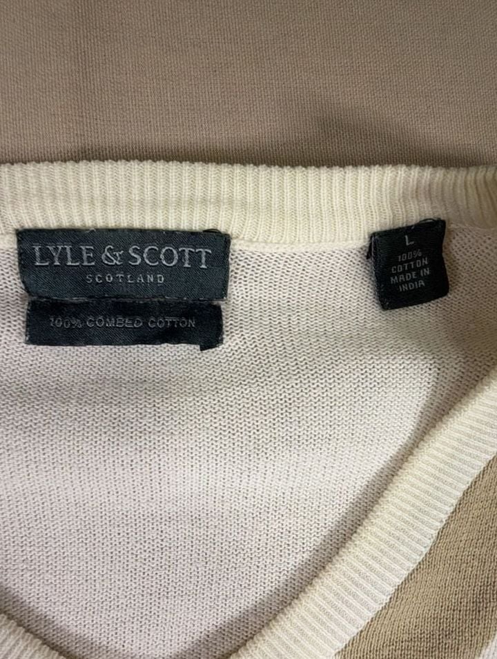 Lyle & Scott Scotland Argyle V-Neck Sweater Size L Combed Cotton 3
