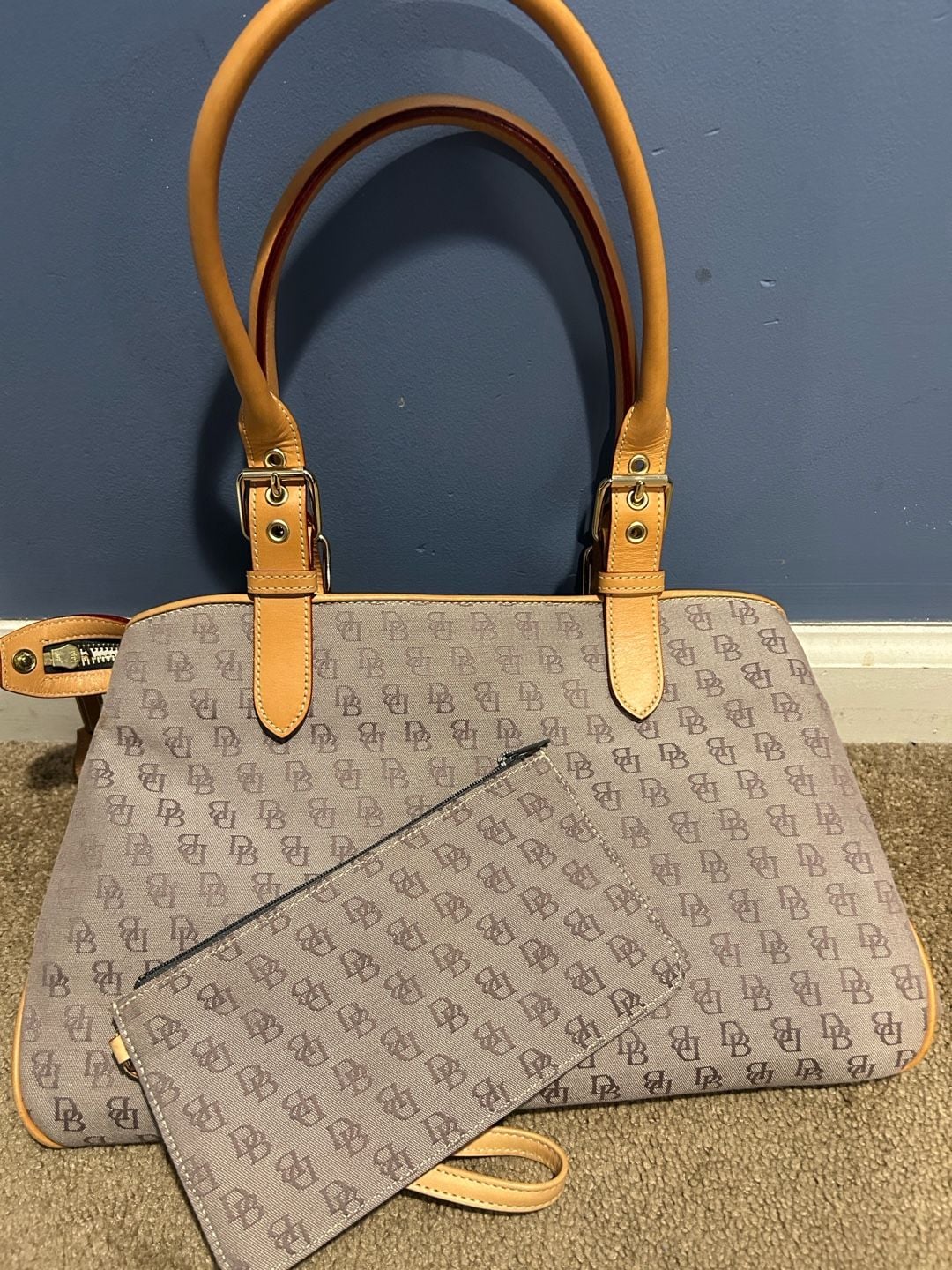 Dooney & Bourke Signature Buckle Satchel Bag Tan Canvas 2