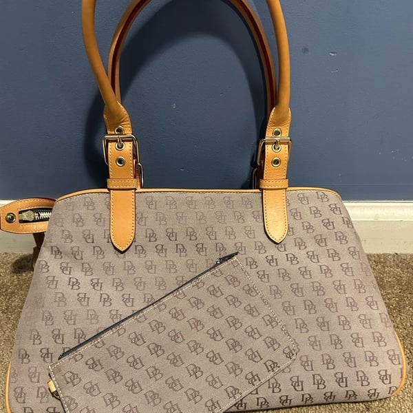Dooney & Bourke Signature Buckle Satchel Bag Tan Canvas