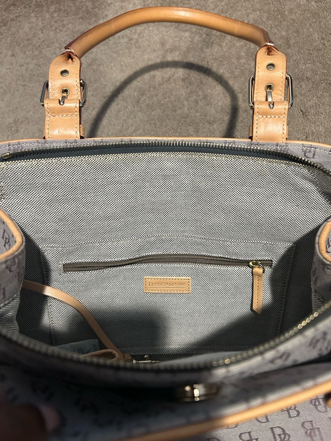 Dooney & Bourke Signature Buckle Satchel Bag Tan Canvas 4