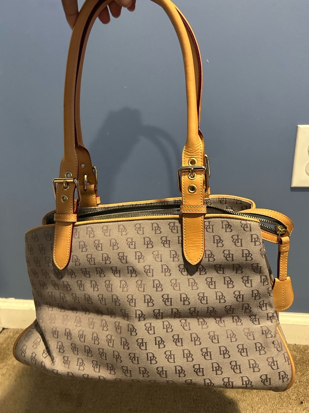 Dooney & Bourke Signature Buckle Satchel Bag Tan Canvas 6