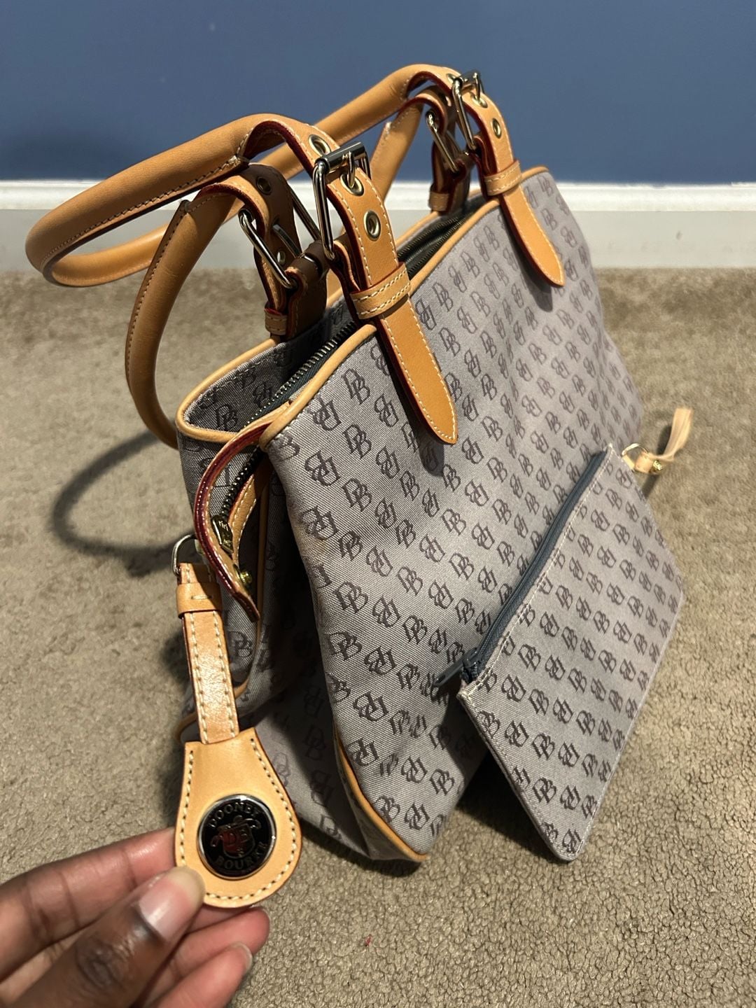 Dooney & Bourke Signature Buckle Satchel Bag Tan Canvas 7