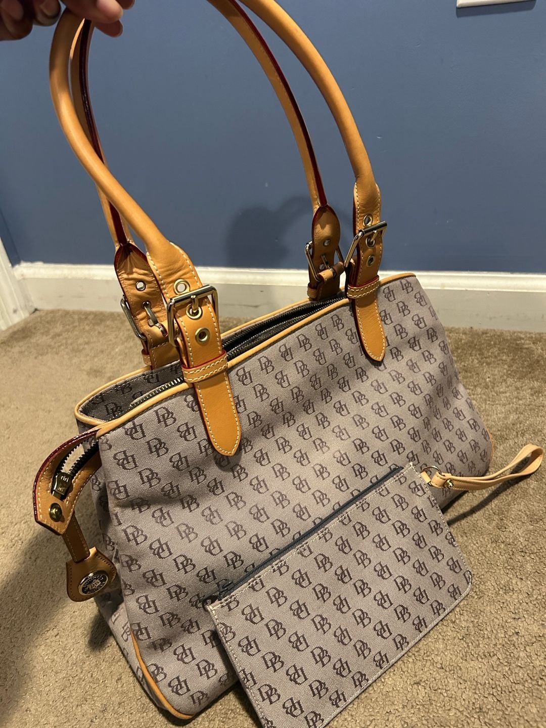 Dooney & Bourke Signature Buckle Satchel Bag Tan Canvas 8