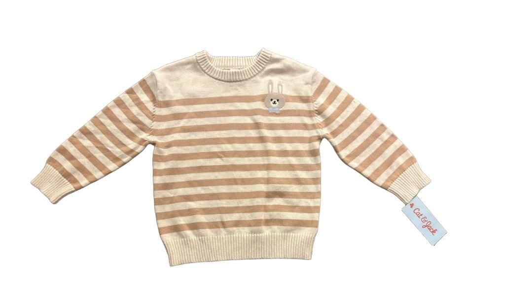 Cat & Jack Bunny Striped Sweater Size 2T Beige Tan 2