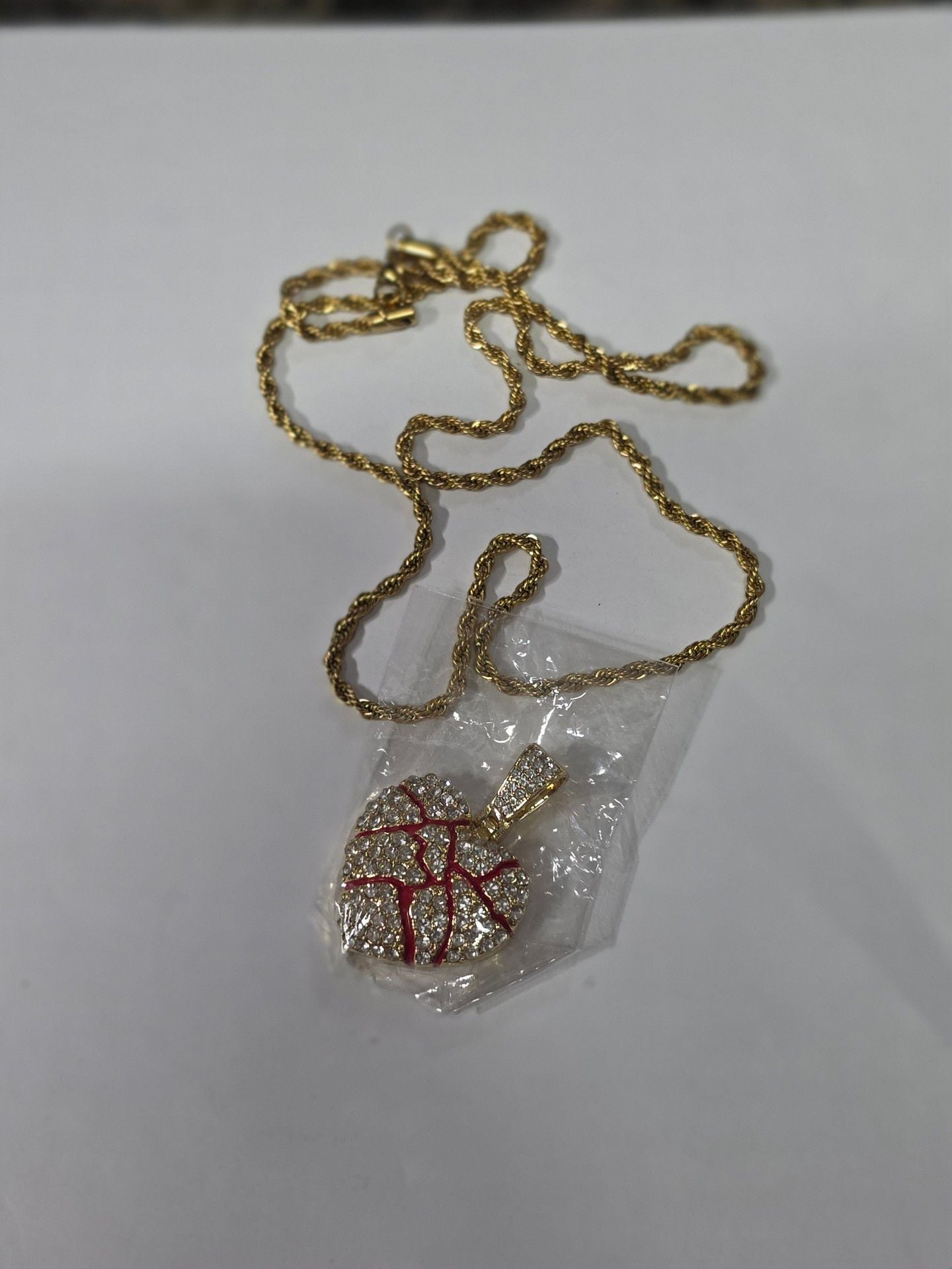 Gold Rhinestone Shattered Heart Pendant Necklace 1