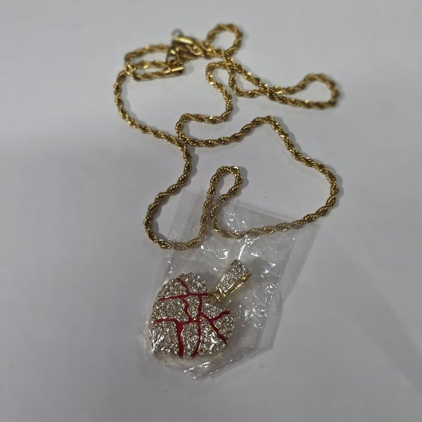 Gold Rhinestone Shattered Heart Pendant Necklace