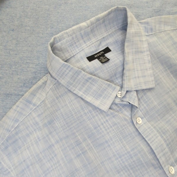Alfani 2 Front Pockets Button Down Light Blue Plaid Short Sleeves XXL #212


