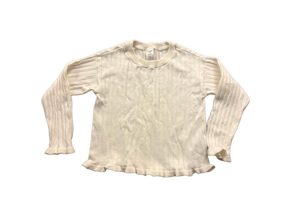 OshKosh B'gosh Sweater Size 4T White Ribbed Ruffle Trim Long Sleeve 2