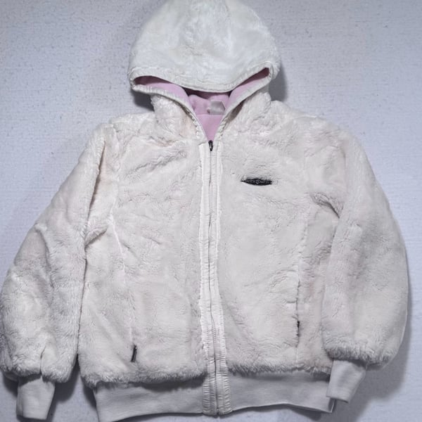 Roca Wear Faux Fur Zip Up Hoodie Size 16 White Y2K