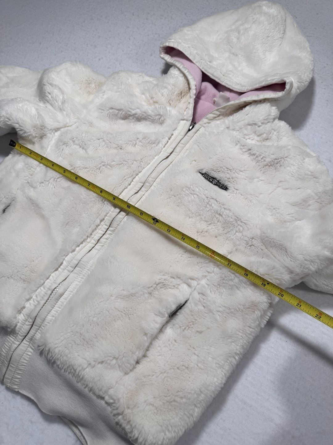 Roca Wear Faux Fur Zip Up Hoodie Size 16 White Y2K 4