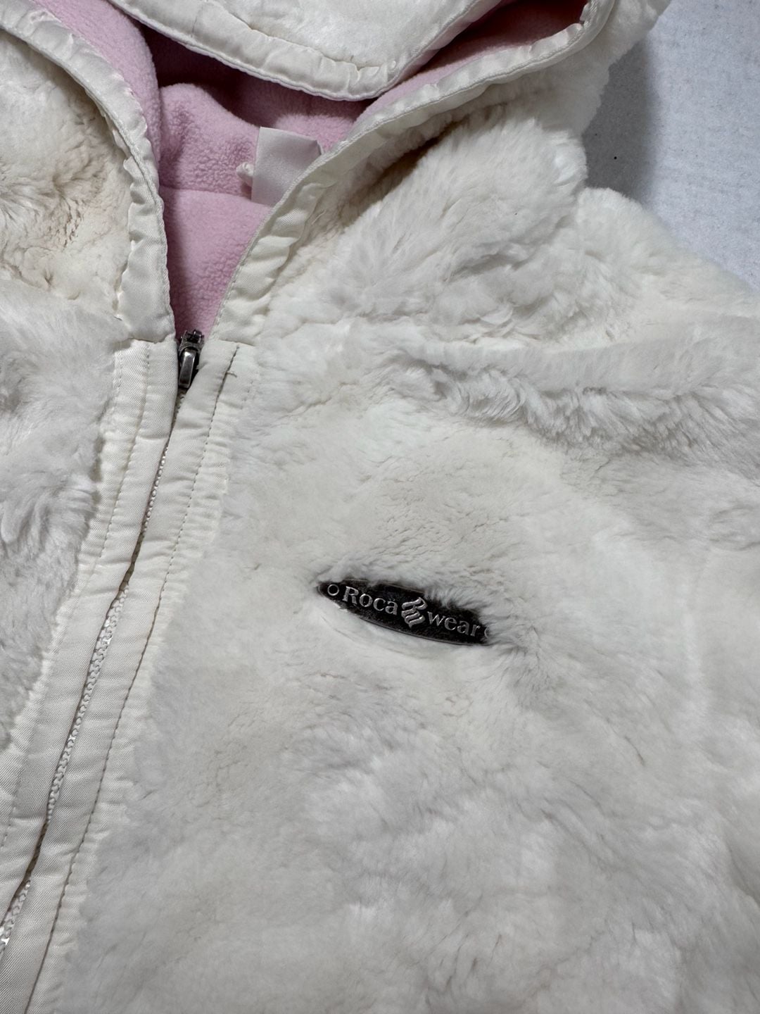Roca Wear Faux Fur Zip Up Hoodie Size 16 White Y2K 6