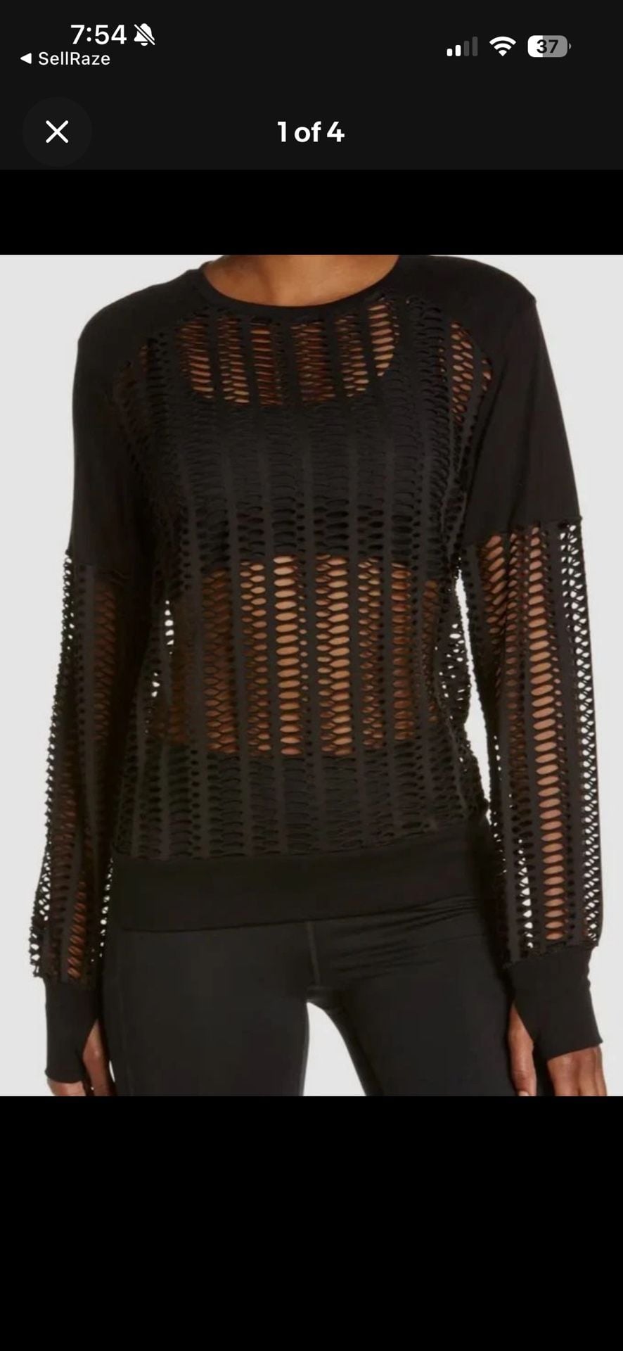 Blanc Noir Women's Black Linear Mesh Sweatshirt Sweater Size Medium 2