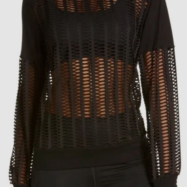 Blanc Noir Women's Black Linear Mesh Sweatshirt Sweater Size Medium
