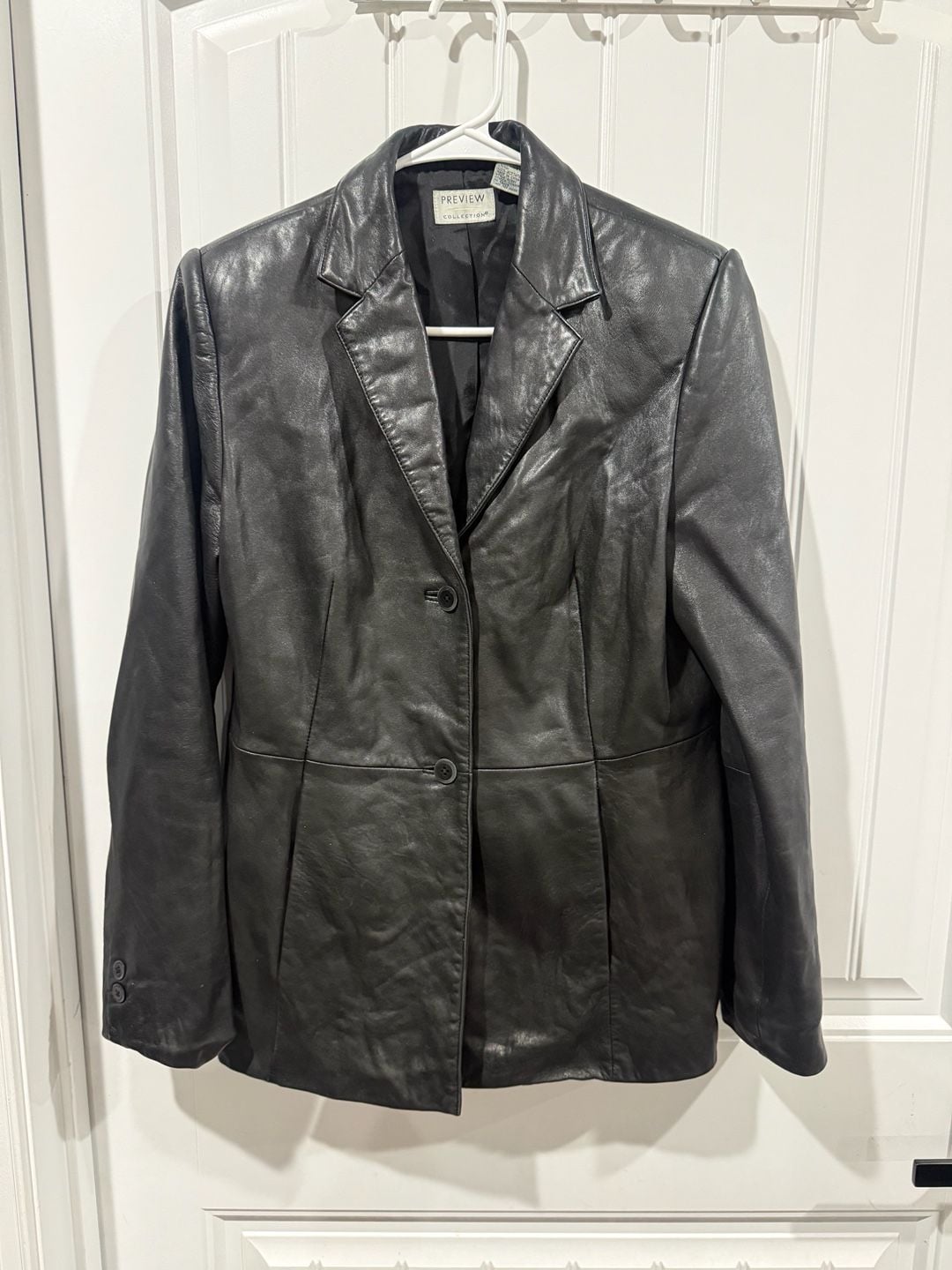 Preview Collection Black Genuine Lambskin Leather Blazer Size L Y2K Mobwife, 3