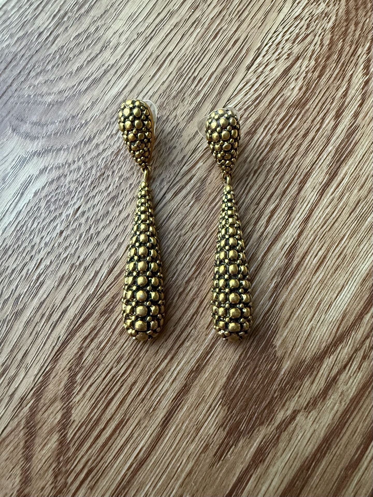 Liz Claiborne Gold Tone Textured Teardrop Dangle Earrings 2