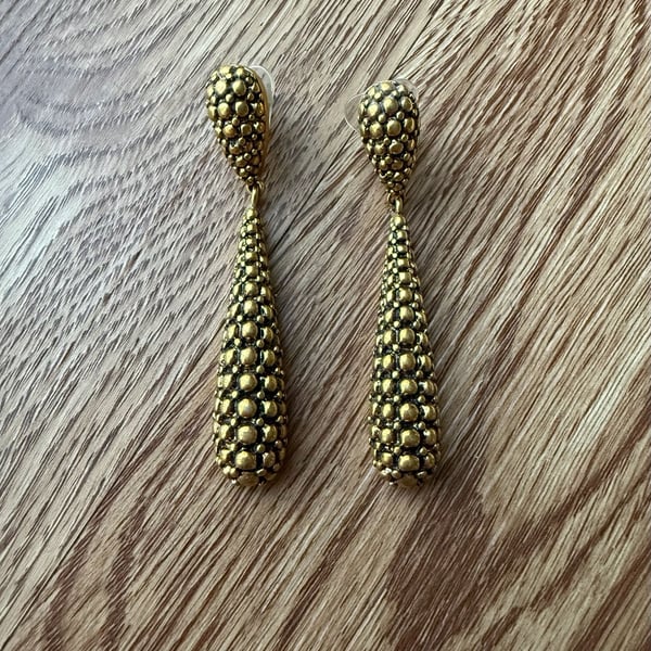 Liz Claiborne Gold Tone Textured Teardrop Dangle Earrings
