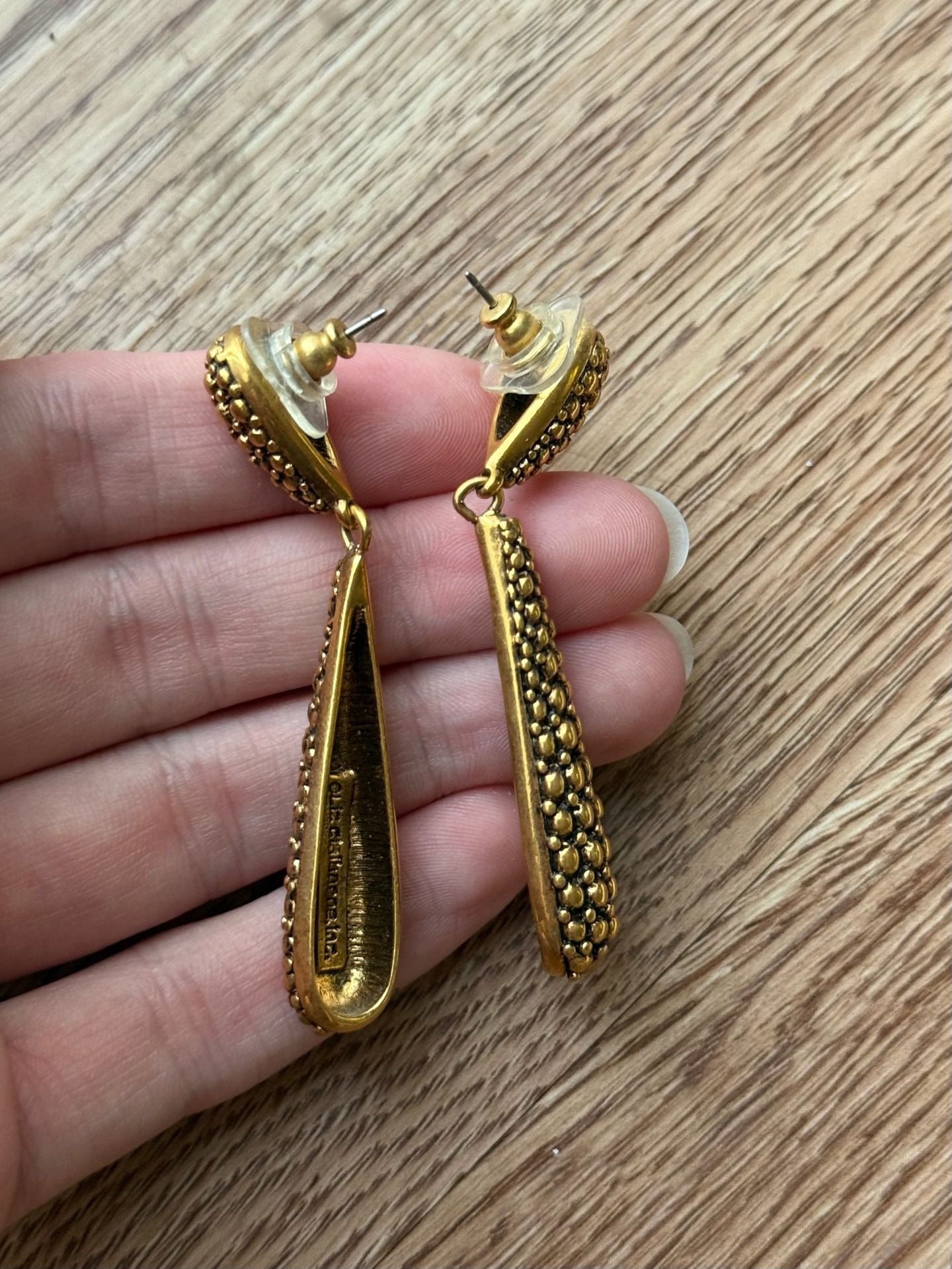 Liz Claiborne Gold Tone Textured Teardrop Dangle Earrings 5