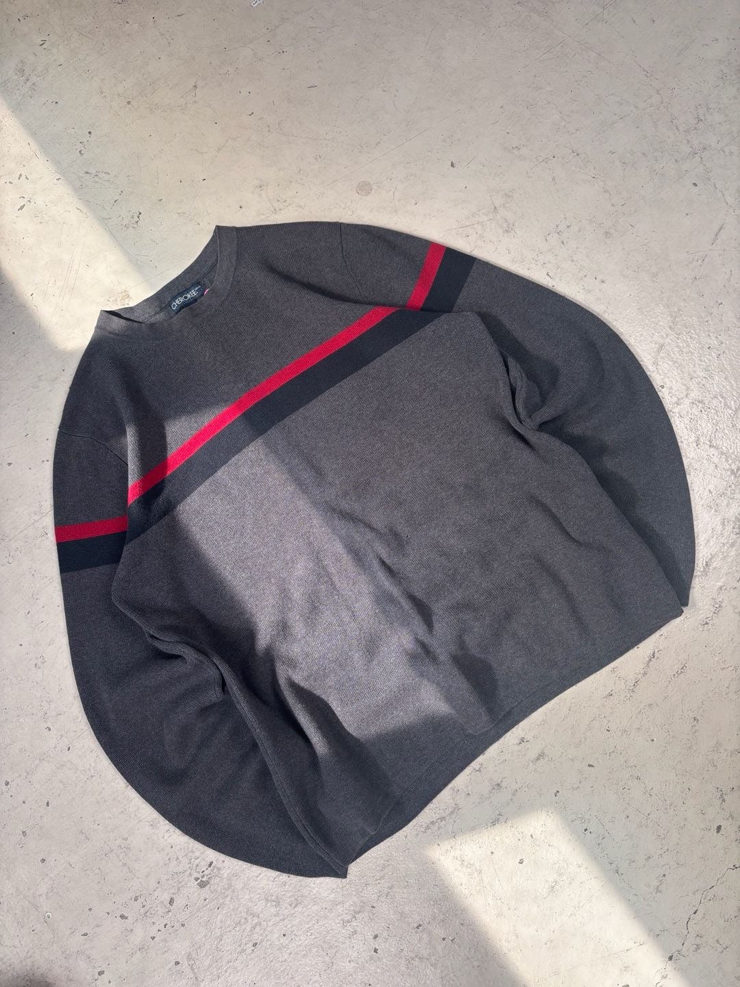 Cherokee Striped Sweater Size M Gray Red Crewneck 2
