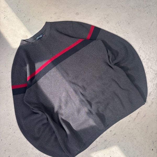 Cherokee Striped Sweater Size M Gray Red Crewneck