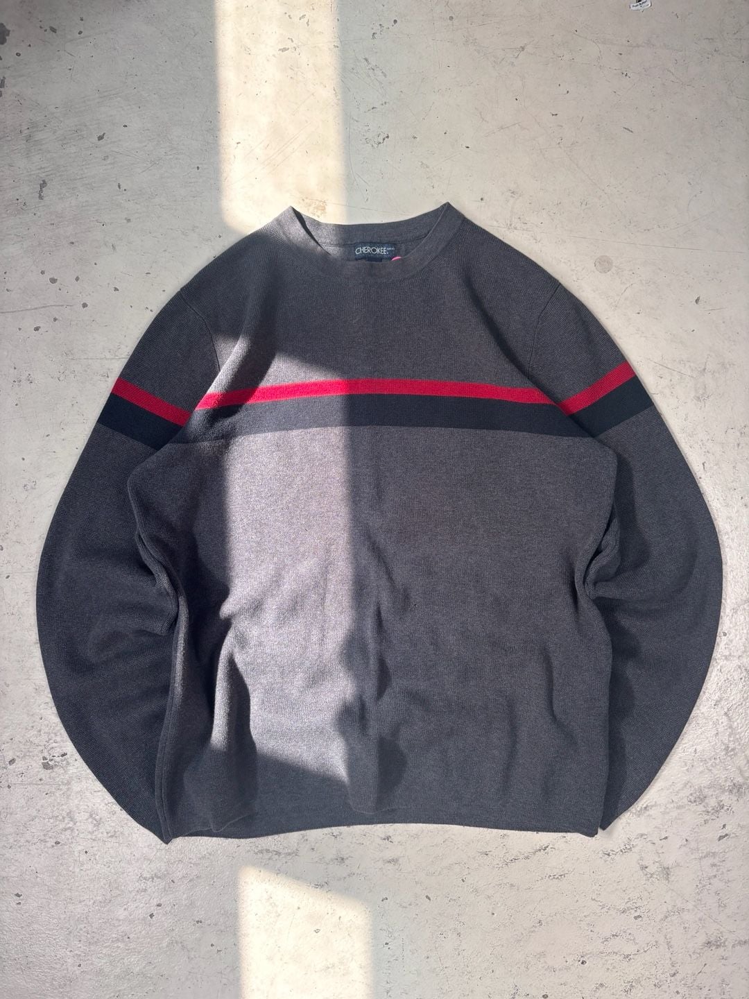 Cherokee Striped Sweater Size M Gray Red Crewneck 3