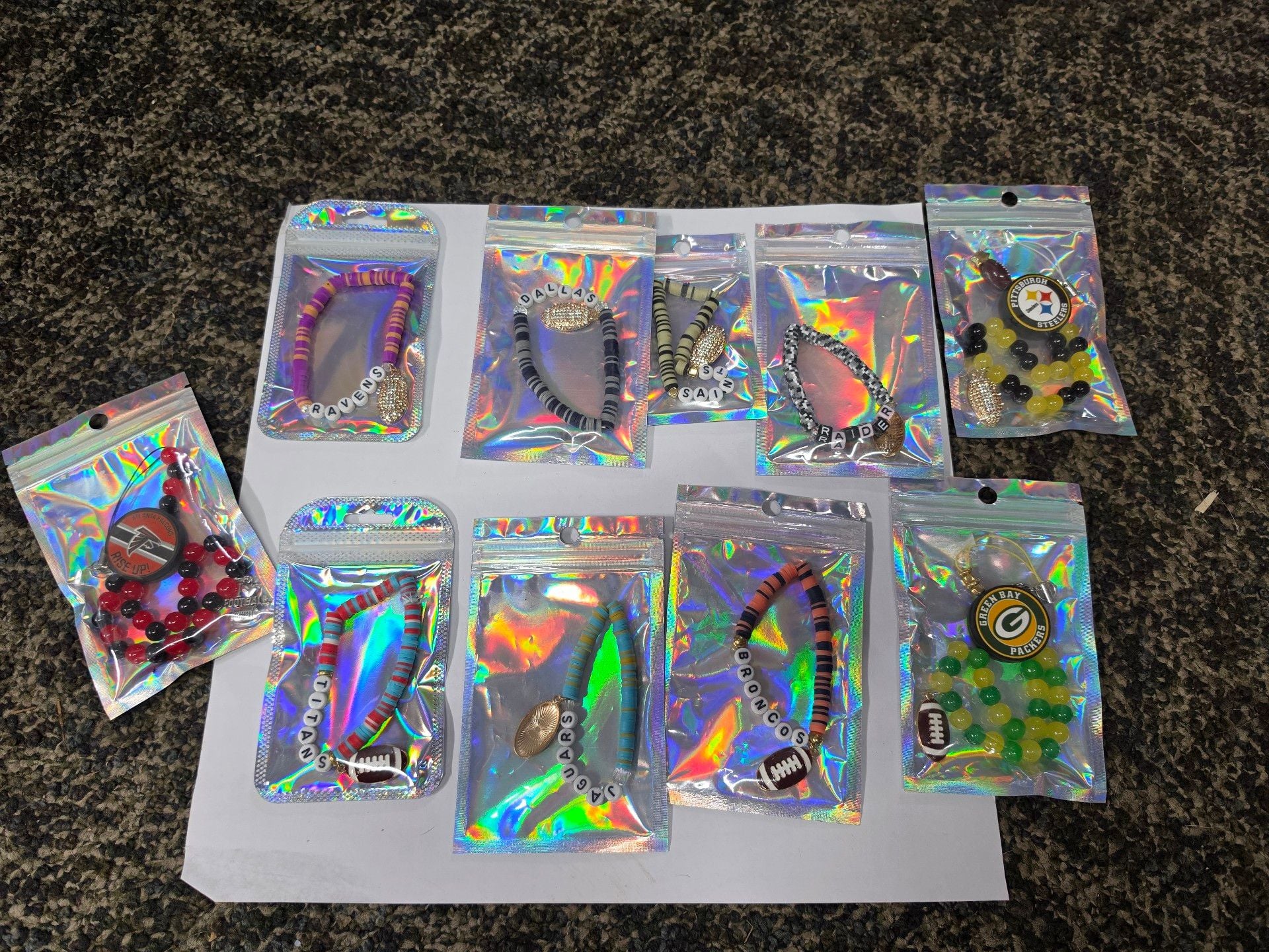 Home made NFL Team Beaded Bracelet Lot of 10 1