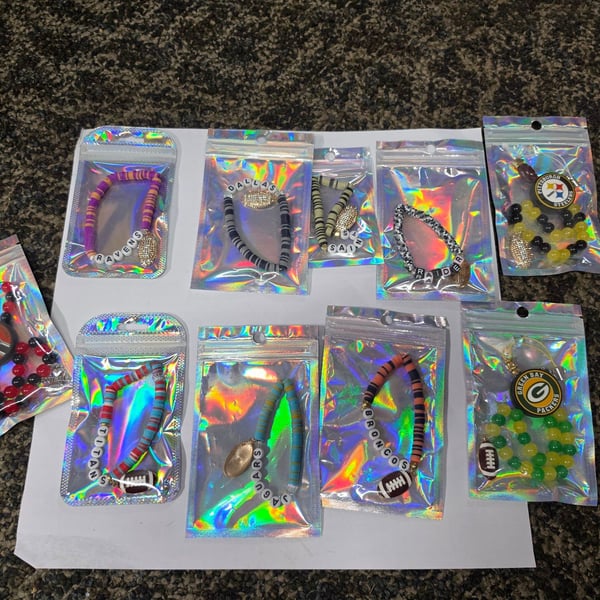 Home made NFL Team Beaded Bracelet Lot of 10