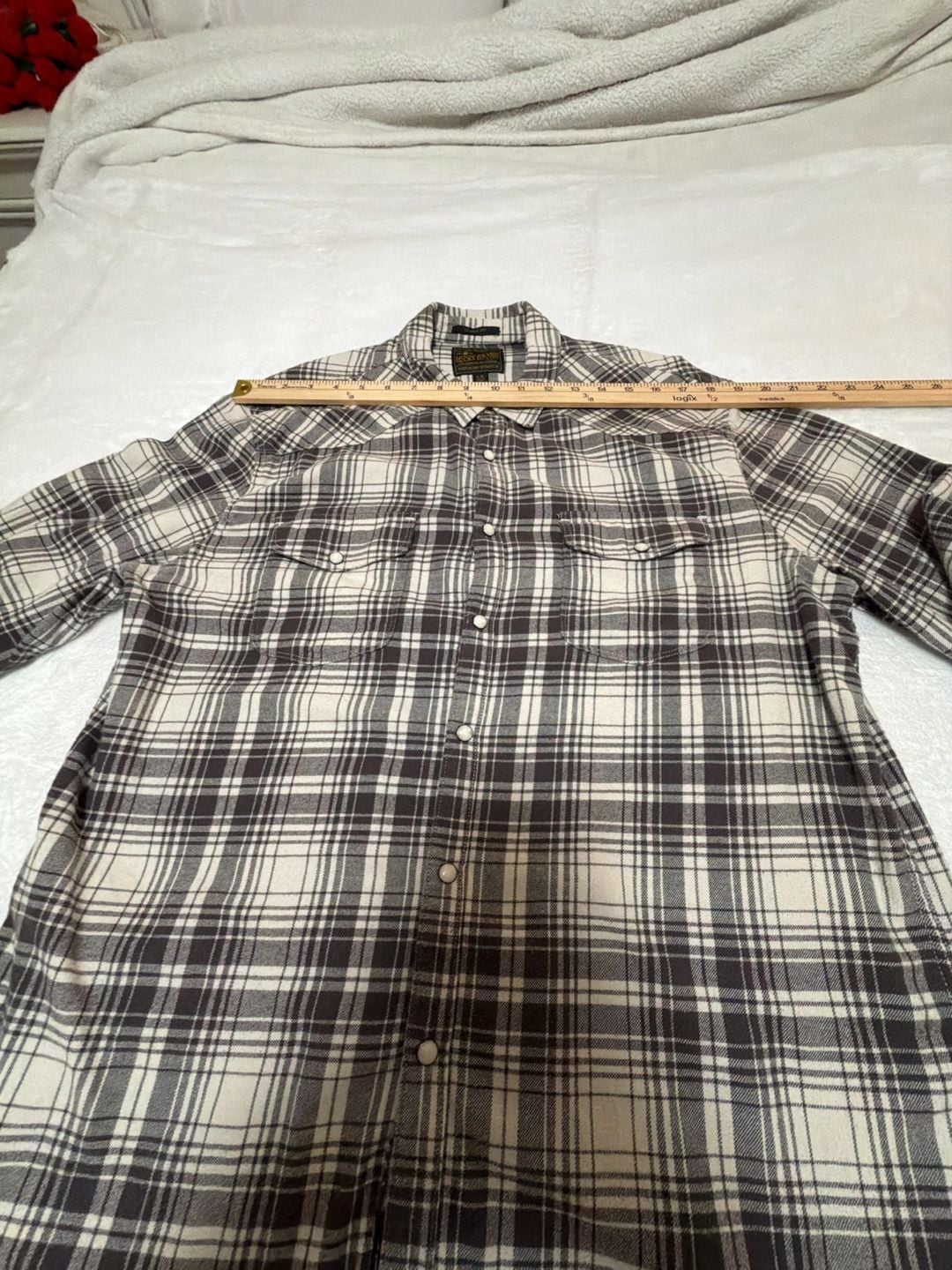 Lucky Brand Men's Black and White Plaid Long Sleeve Western Shirt 7