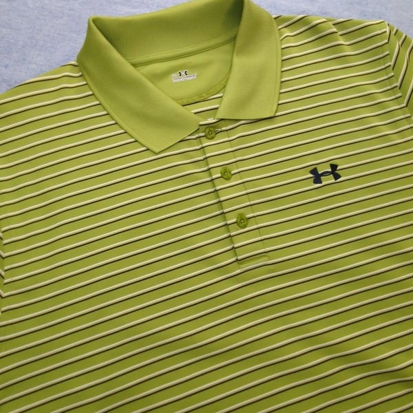 Under Armour Striped Polo Shirt Size XXL Green w/ 2 Small Snags #122
