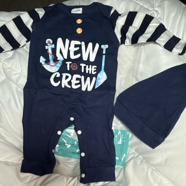 Unbranded New to the Crew Romper Hat Set Size 1-3M Navy Blue Anchor