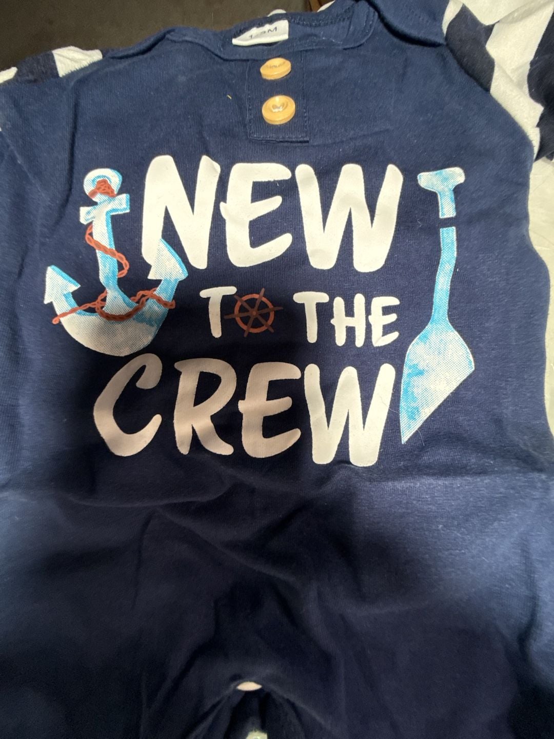 Unbranded New to the Crew Romper Hat Set Size 1-3M Navy Blue Anchor 2