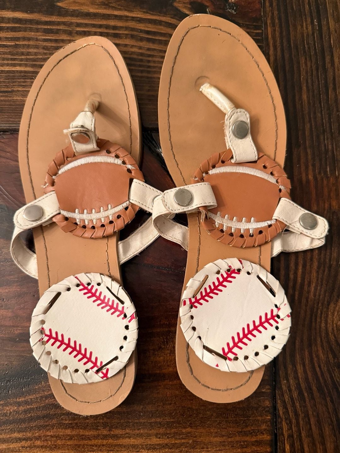 Interchangeable Baseball Softball Football Sandals Size 9 White Brown 2