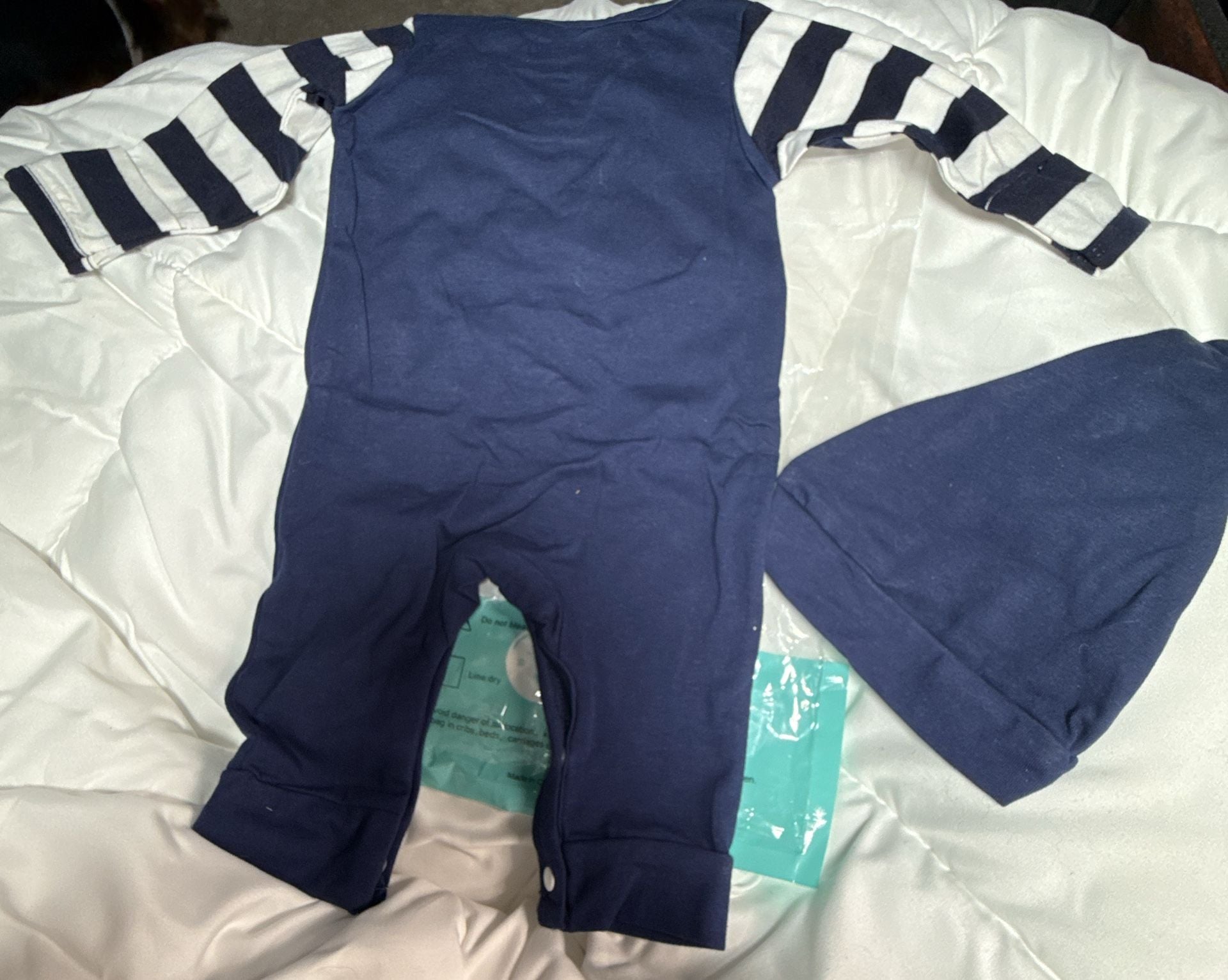 Unbranded New to the Crew Romper Hat Set Size 1-3M Navy Blue Anchor 4