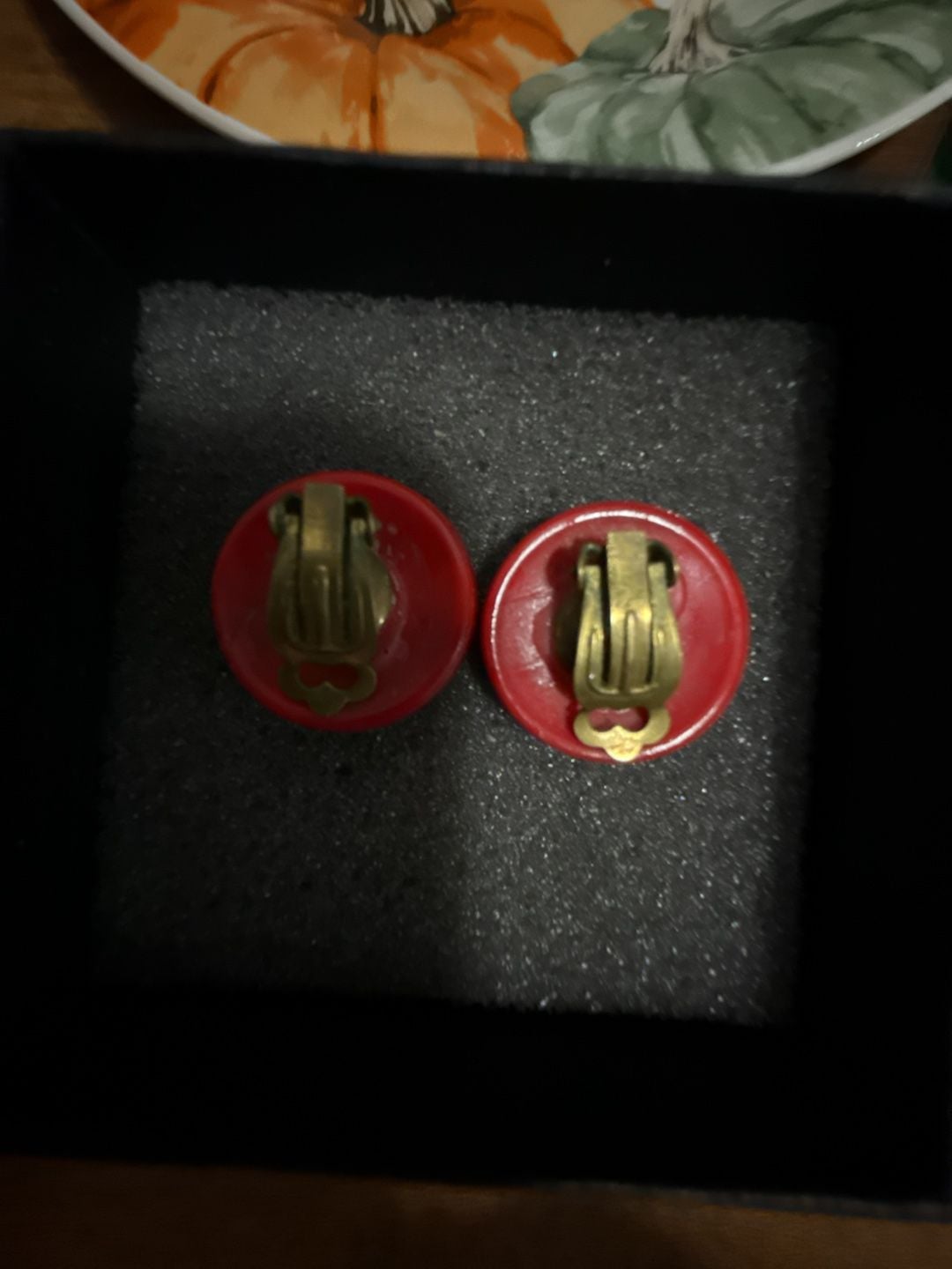 West Germany Red Faceted Plastic Domed Clip-On Earrings 4