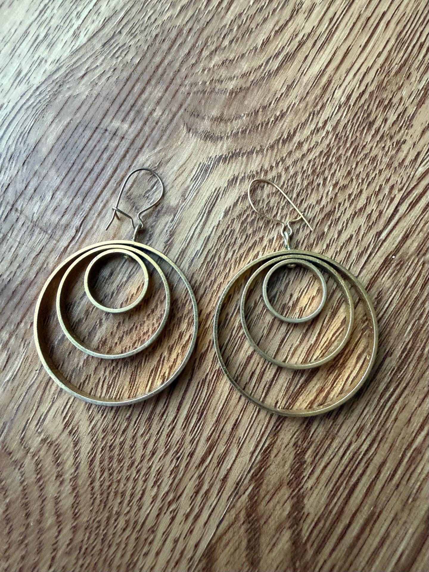 Triple Hoop Brass/Titanium Loop Gold-toned Dangle Drop Minimalist Modern Earrings 2
